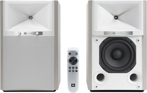 JBL 4305P Studio Monitor Powered Bookshelf Speaker Pair with Bluetooth (Aspen White)