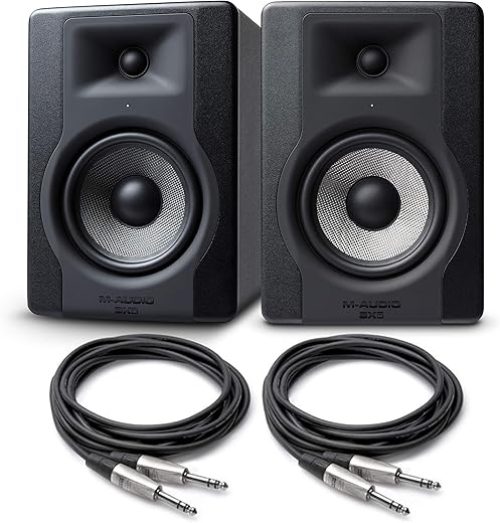 M-Audio BX5 D3-2-Way 5" Active Studio Monitors for Music Production/Mixing (Pair) and 5ft 1/4" TRS to 1/4" TRS Balanced Interconnect...