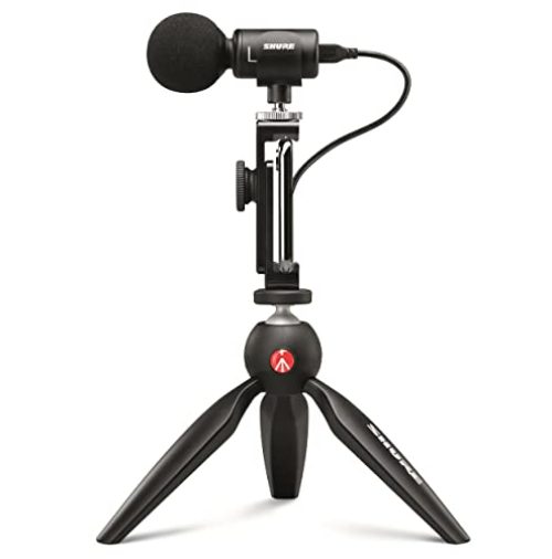 Shure MV88+ Video Kit - Digital Stereo Condenser Microphone for Apple and Android, with Manfrotto PIXI Tripod, Phone Clamp, Mount,...